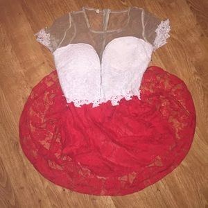 Red and white lace dress